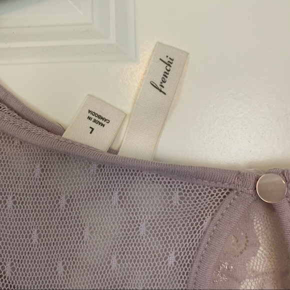 Frenchi lavender sheer lace short sleeve rose pullover top L - Picture 5 of 6